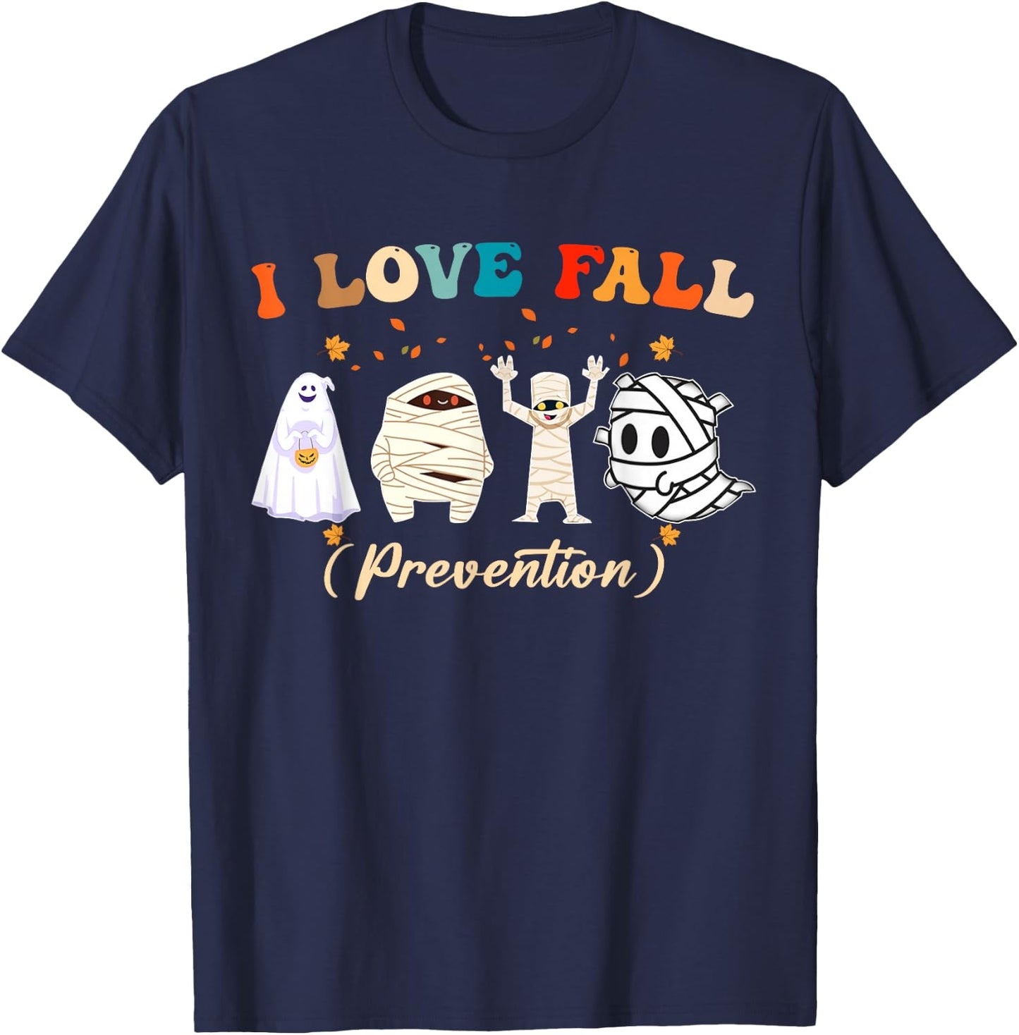 Retro I Love Fall Prevention Fall Nurse Ghost Halloween T-Shirt - T-Shirt | Navy