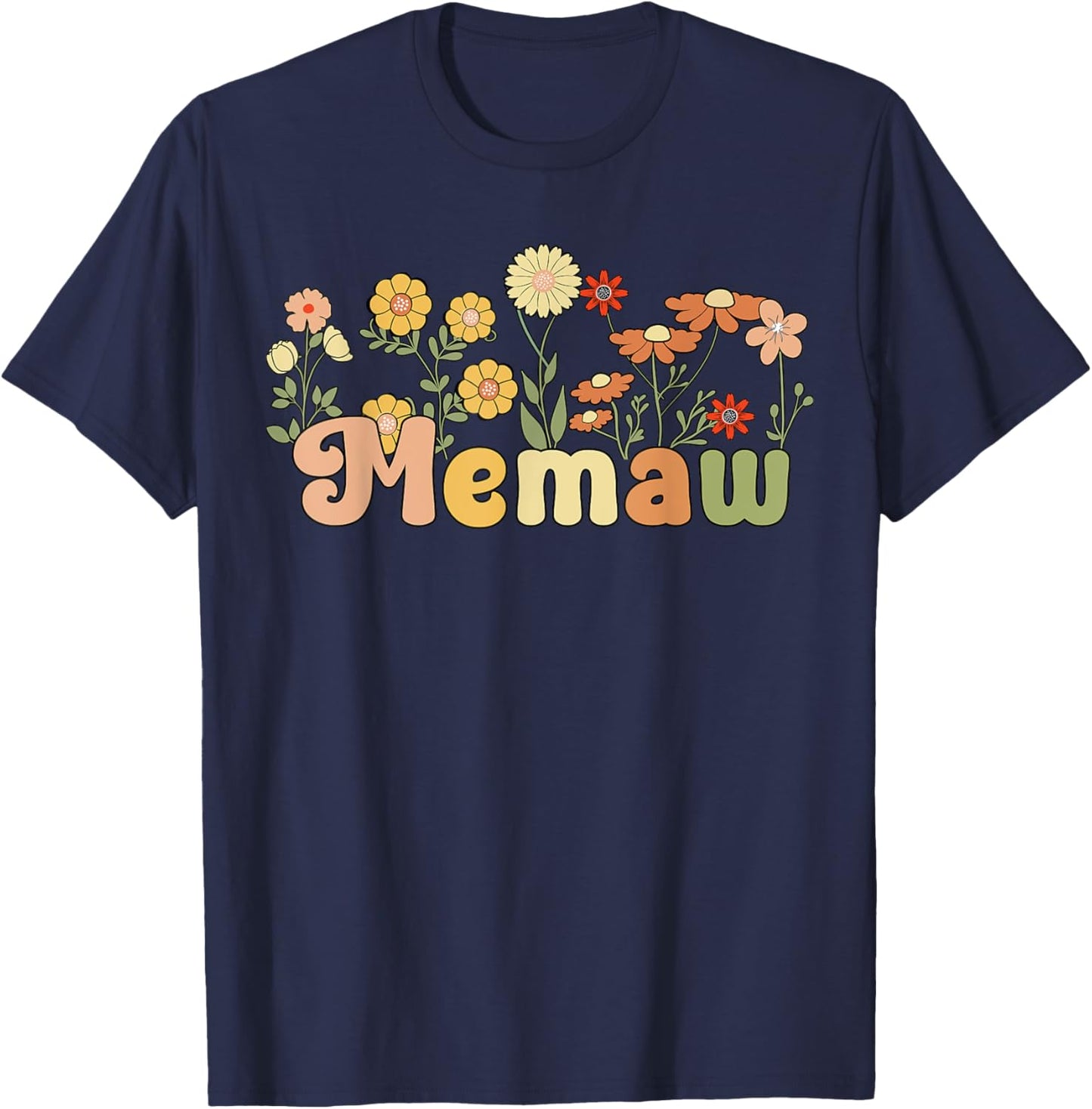Groovy Memaw Grandmother Flowers Memaw Grandma T-Shirt - T-Shirt | Navy