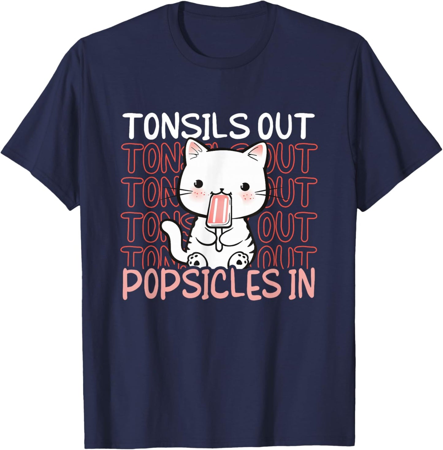 Kid's Tonsillectomy - Kitten Cat Tonsils Out Popsicles In T-Shirt - T-Shirt | Navy