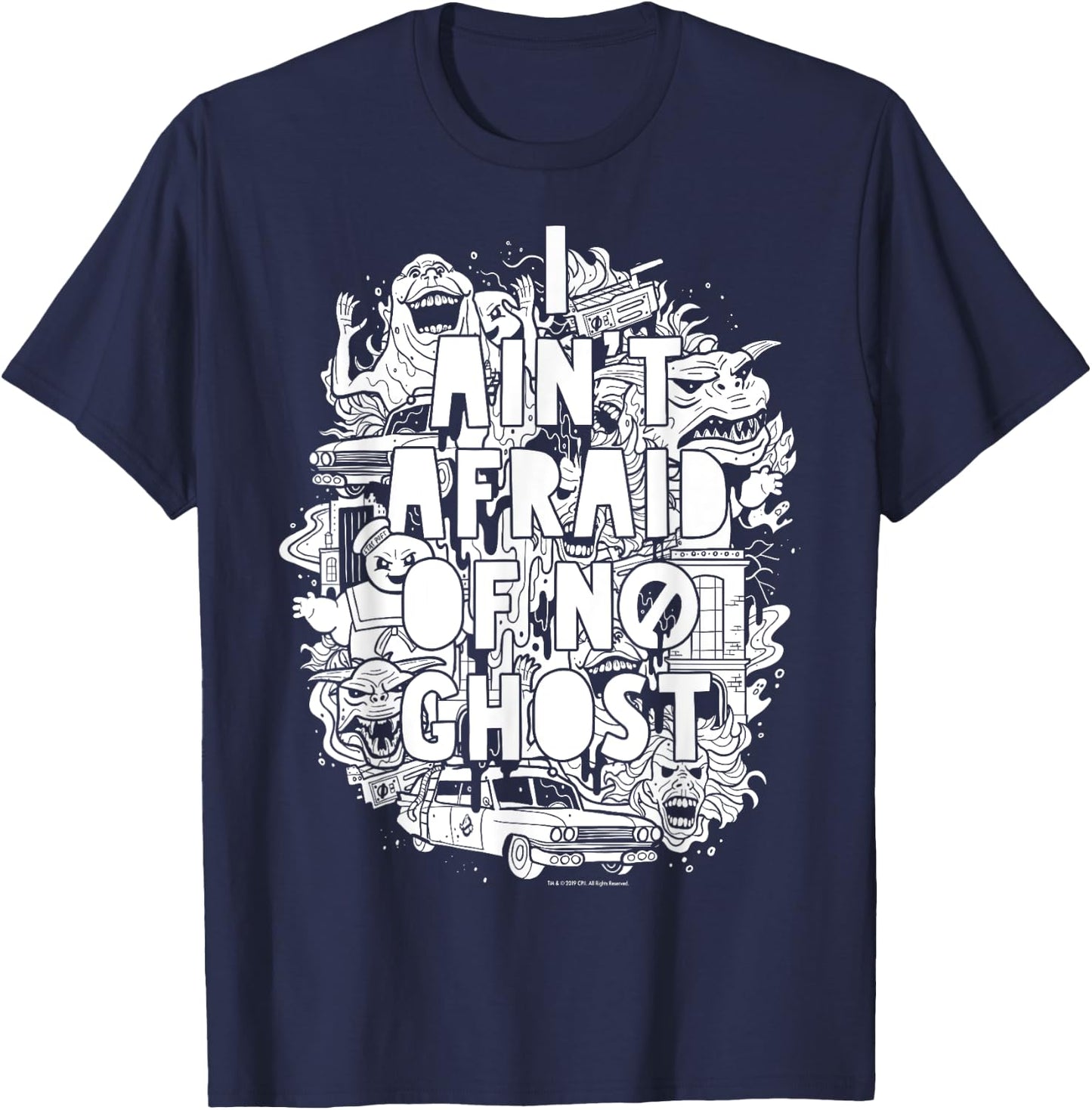 Ghostbusters Ain't Afraid Collage Poster Graphic T-Shirt - T-Shirt | Navy