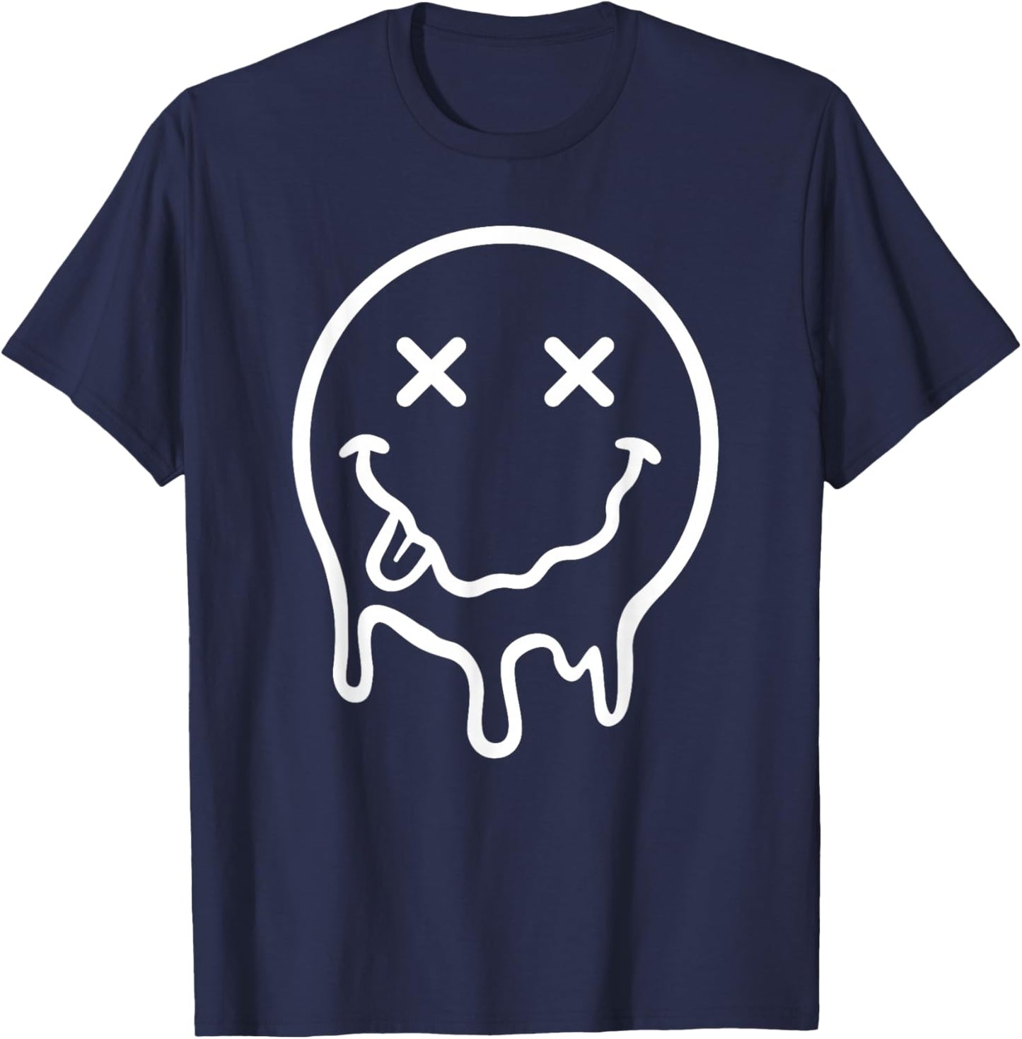 Melting Smile Face Funny Smiling Melted Dripping Face Cute T-Shirt - T-Shirt | Navy