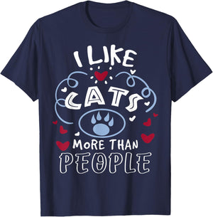 Cat Lover | I Like Cats More Than People T-Shirt - T-Shirt | Navy