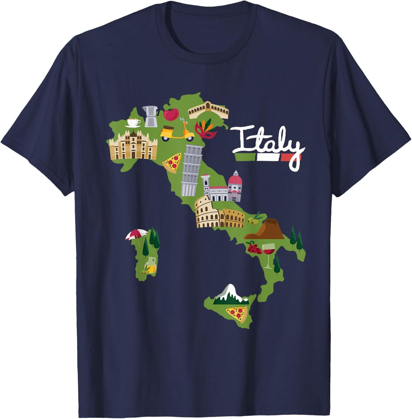 Italy Travel Map Flag Italia Pride Souvenir Vacation T-Shirt - T-Shirt | Navy