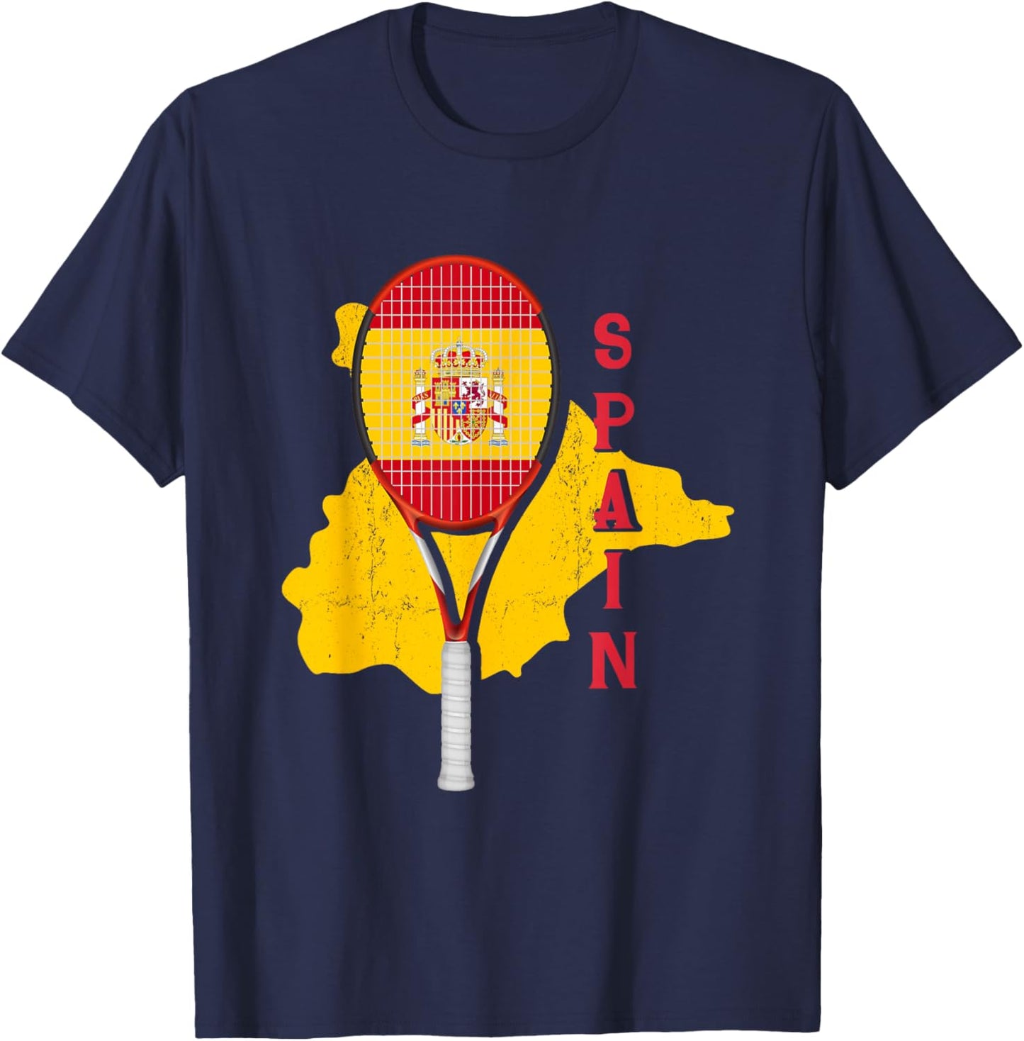 Spain Flag Tennis | Court Racket Ball | Tennis Player T-Shirt - T-Shirt | Navy