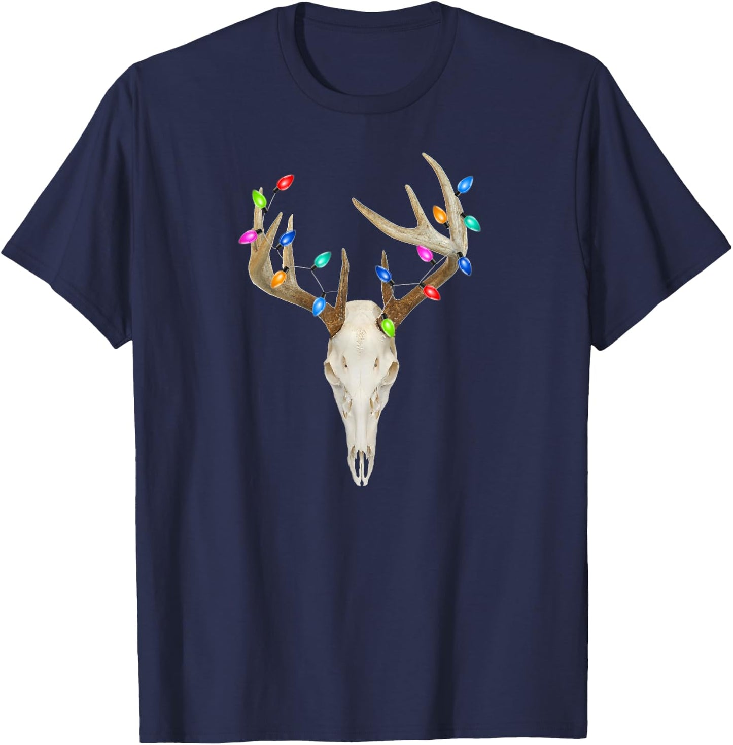 Deer Skull Hunting Christmas Whitetail Buck T-Shirt - T-Shirt | Navy
