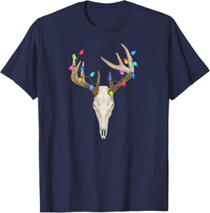 Deer Skull Hunting Christmas Whitetail Buck T-Shirt - T-Shirt | Navy