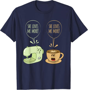 Sewing Machine Coffee Funny Sew Quilting Seamstress Sewer T-Shirt - T-Shirt | Navy
