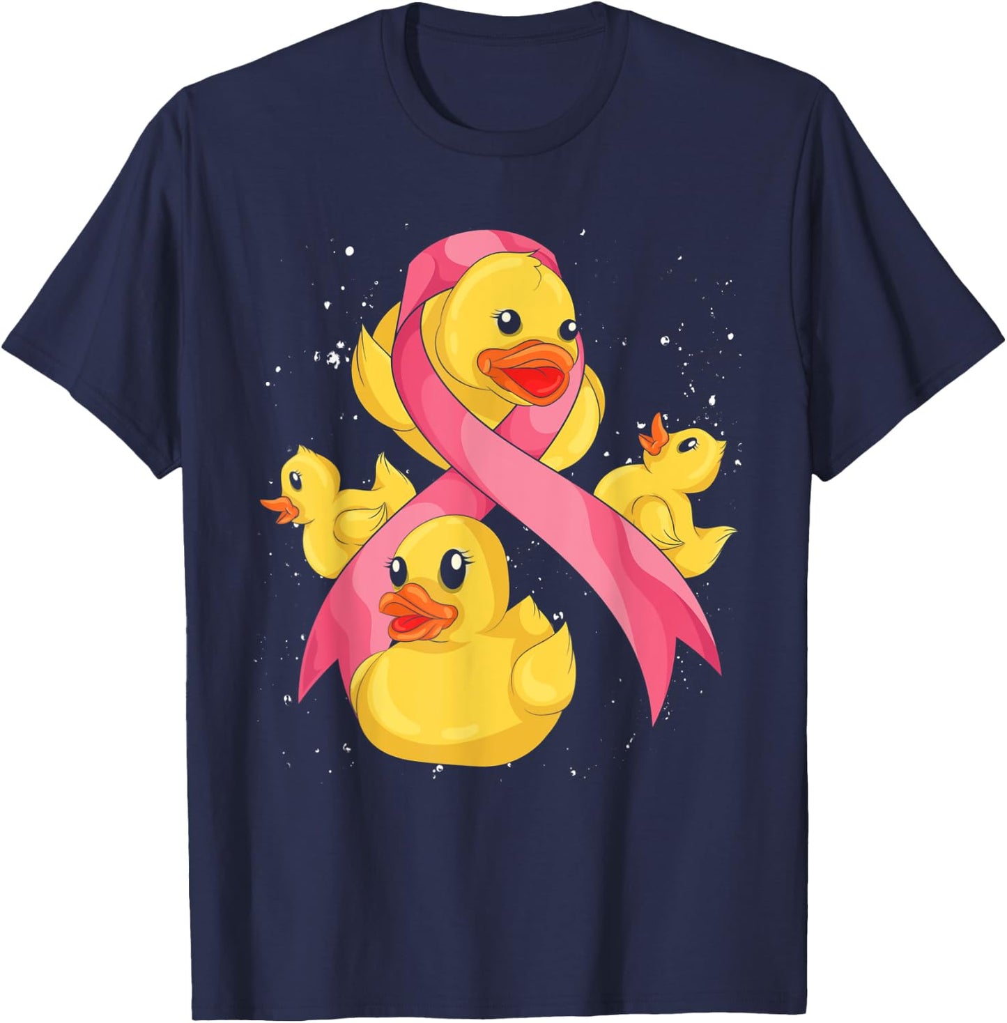 Cute Rubber Duck Duckie Pink Ribbon Breast Cancer Awareness T-Shirt - T-Shirt | Navy