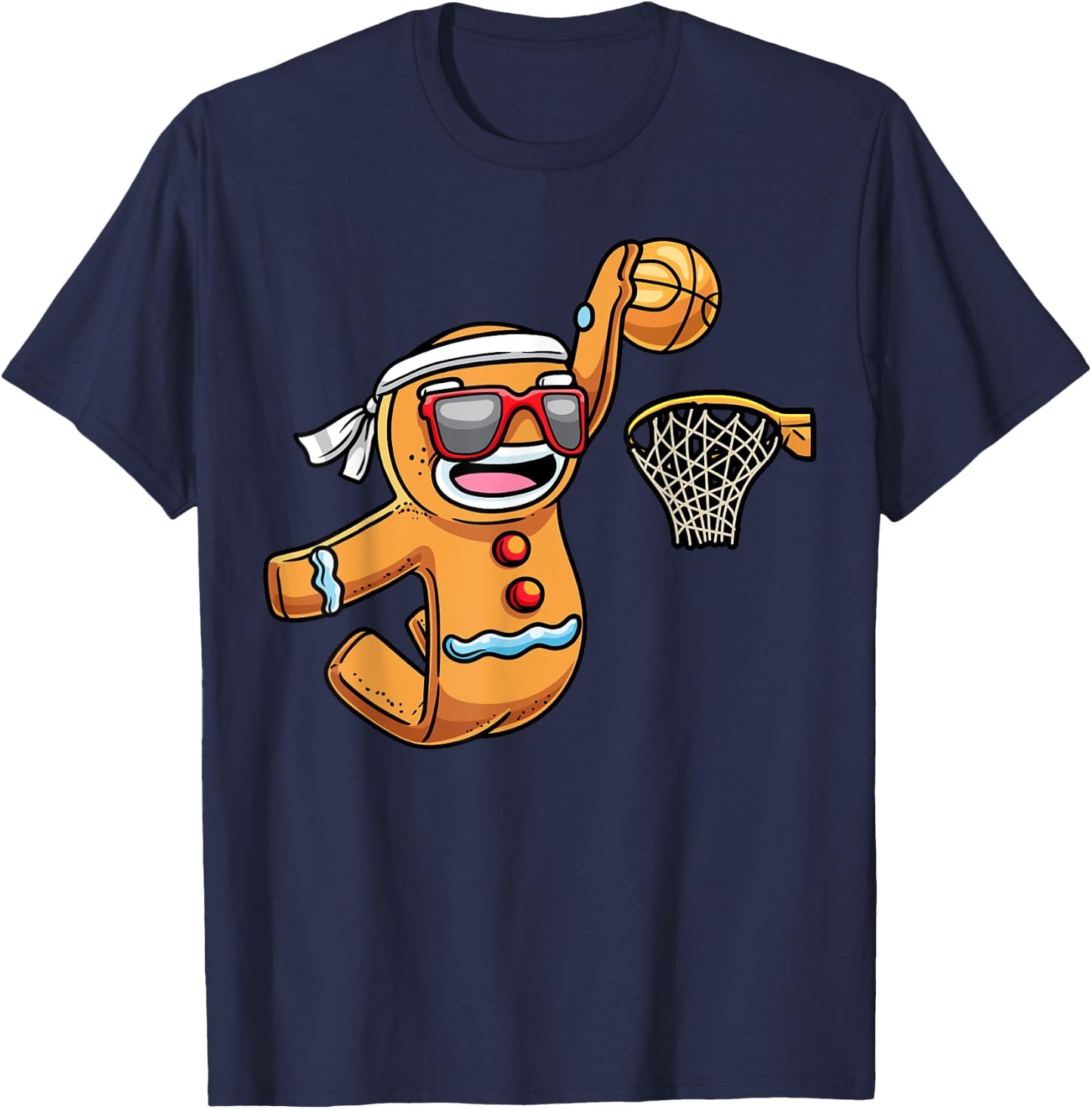 Gingerbread Man Playing Basketball Christmas Xmas Kids T-Shirt - T-Shirt | Navy