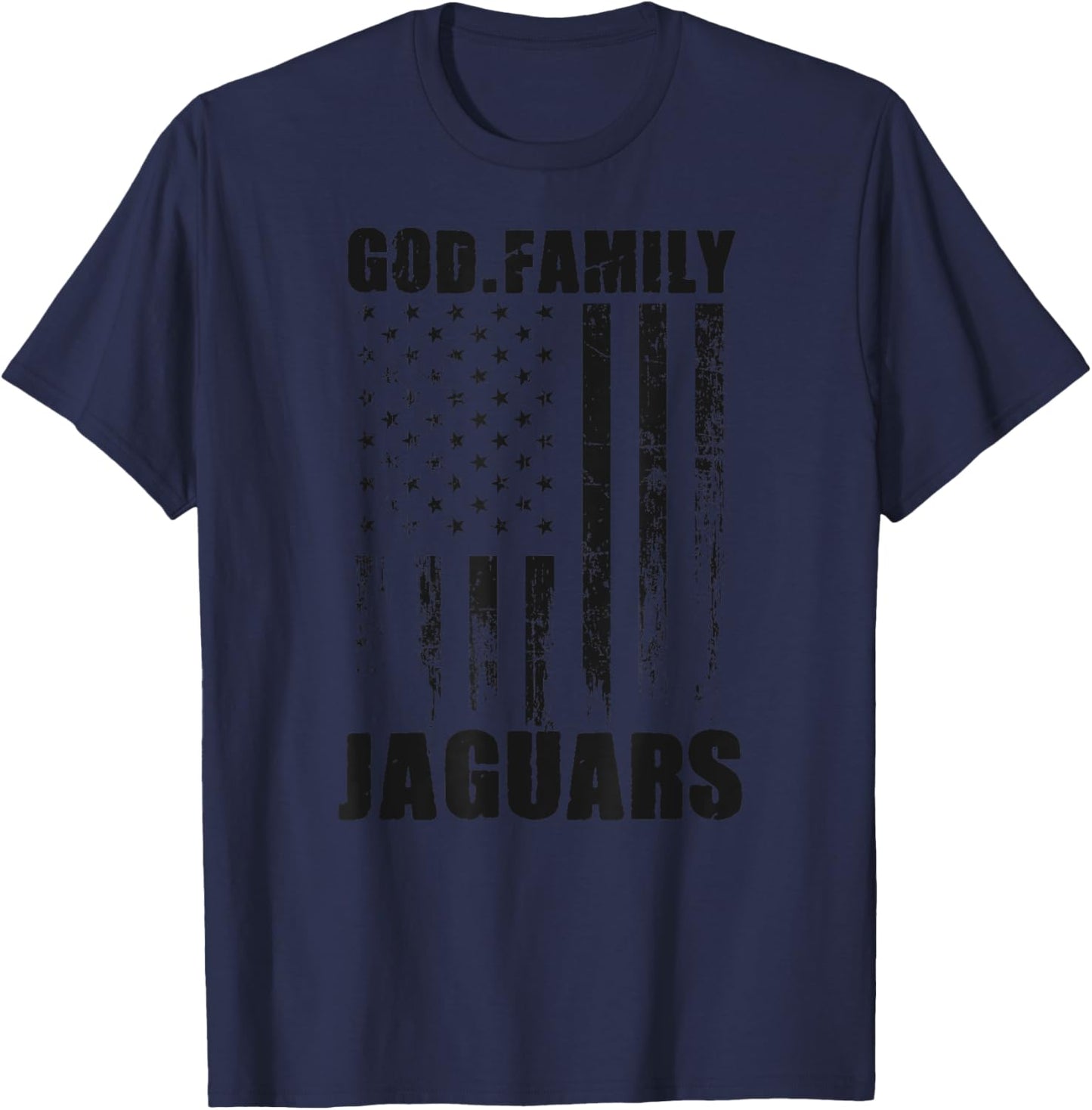 Blue Valley West Jaguars God. Family. Vintage USA Flag T-Shirt - T-Shirt | Navy