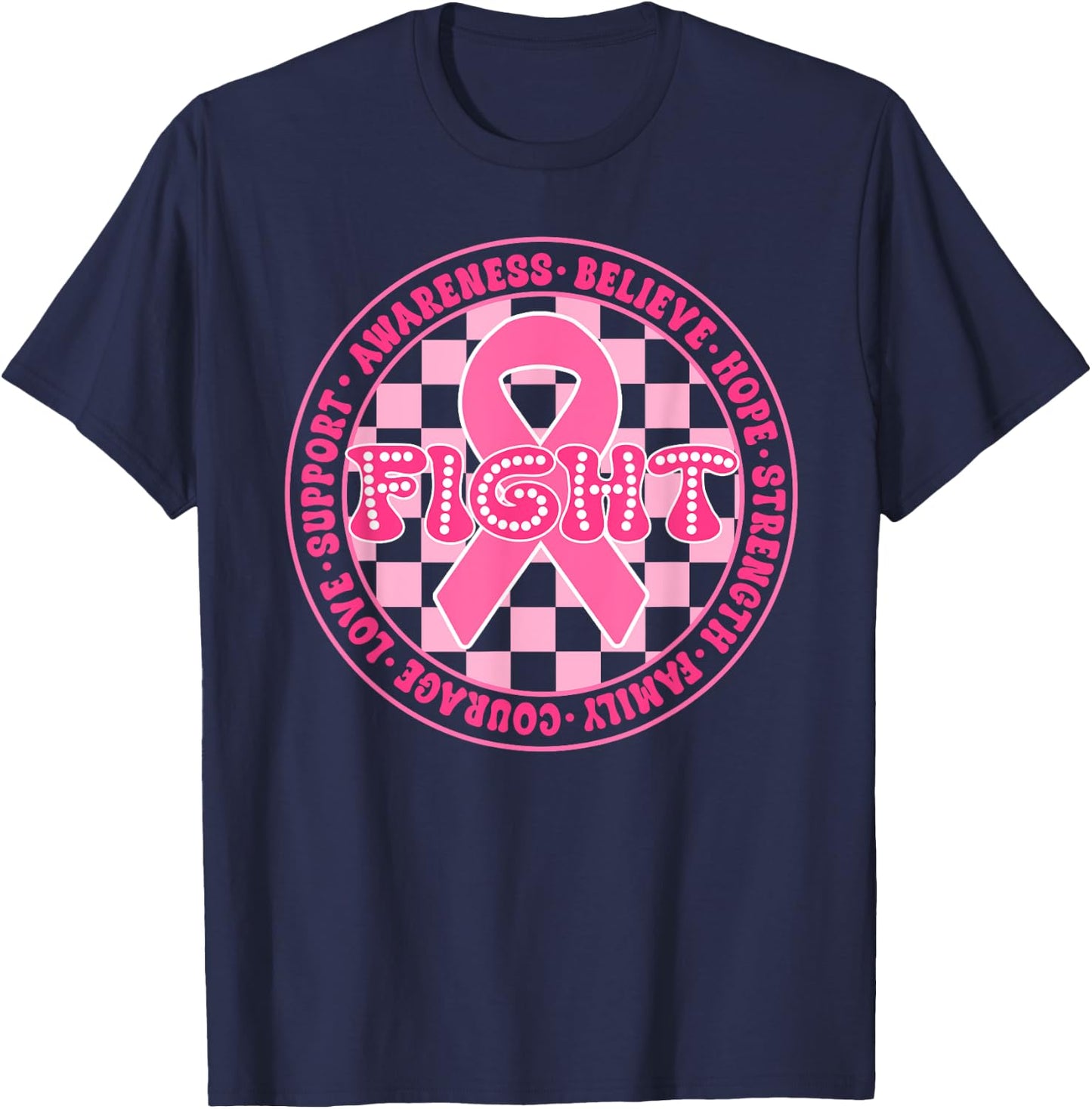 Faith Hope Love Pink Ribbon Breast Cancer Awareness Month T-Shirt - T-Shirt | Navy