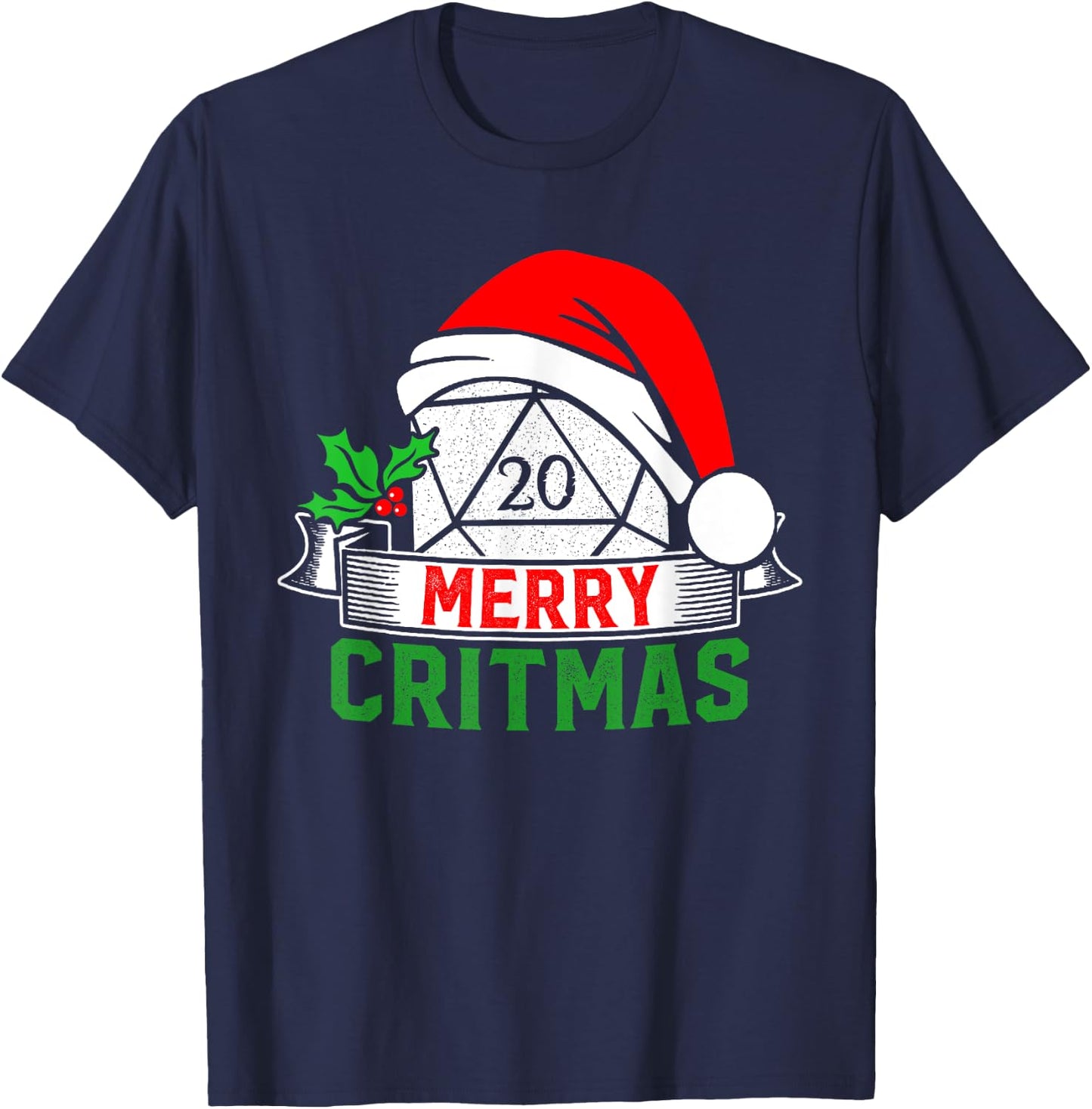 Merry Critmas Tabletop D20 RPG Gamer - Funny Christmas T-Shirt - T-Shirt | Navy