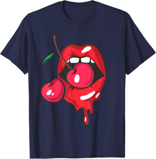 Red lips and cherries sexy trendy vintage retro Gift T-Shirt - T-Shirt | Navy
