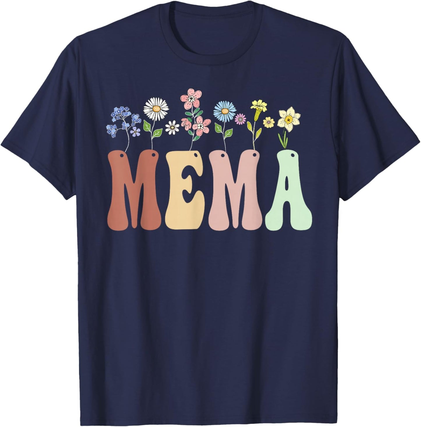 Mema Gifts Women Wildflower Floral Design Mema T-Shirt - T-Shirt | Navy
