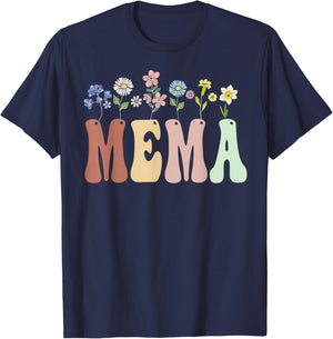 Mema Gifts Women Wildflower Floral Design Mema T-Shirt - T-Shirt | Navy