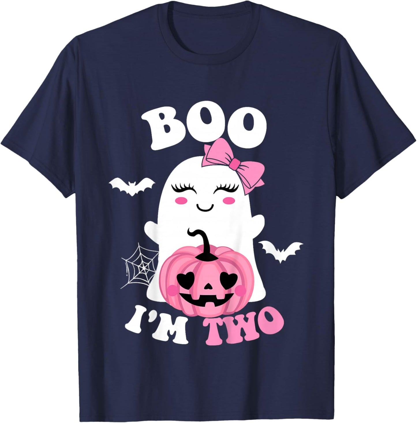 Kids Ghost Boo I'm Two Yr 2nd Birthday Kids Halloween Groovy T-Shirt - T-Shirt | Navy