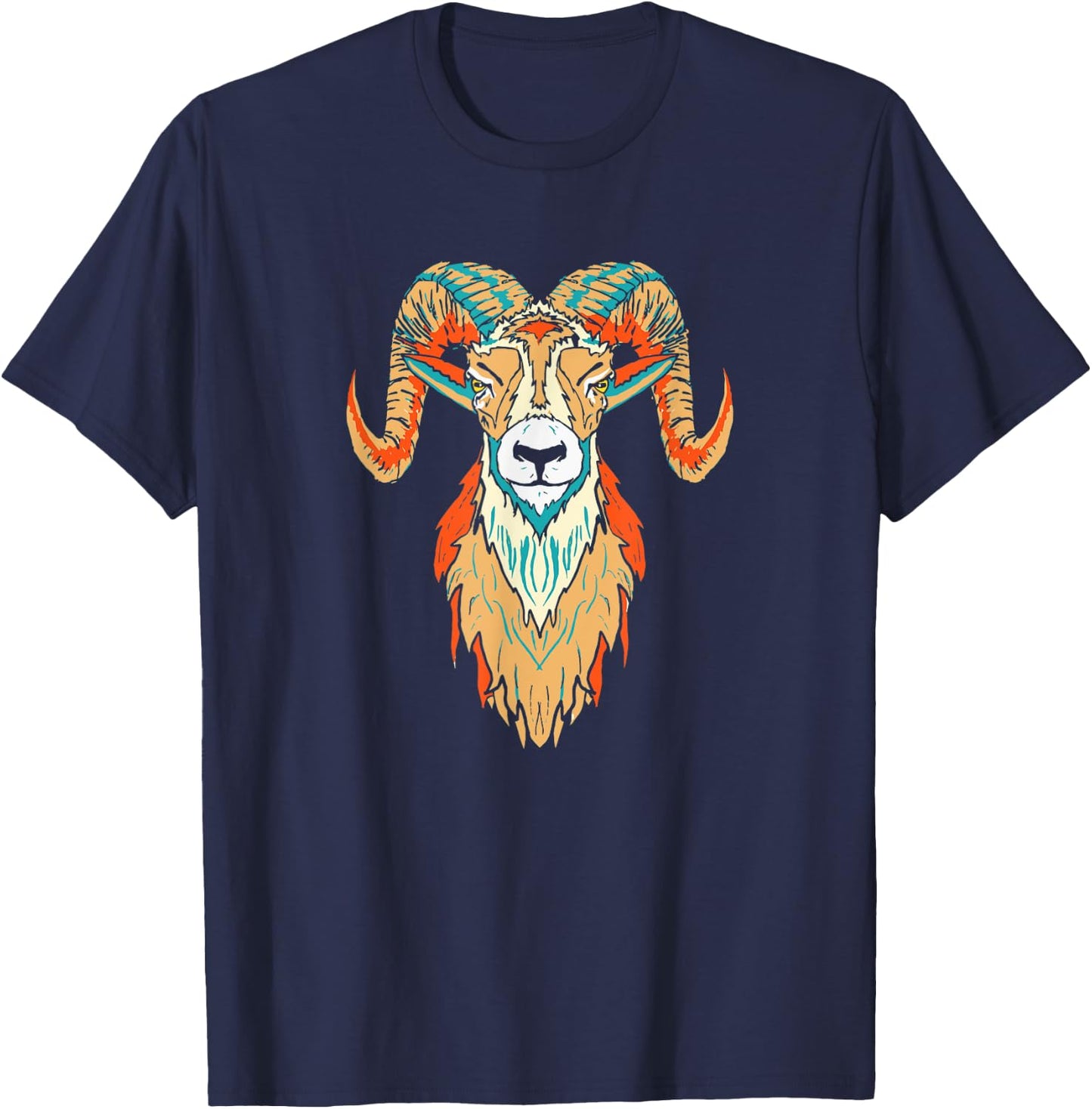 Artistic Big Horn Sheep Ram Head 80s Vibe Sketch Graphic T-Shirt - T-Shirt | Navy