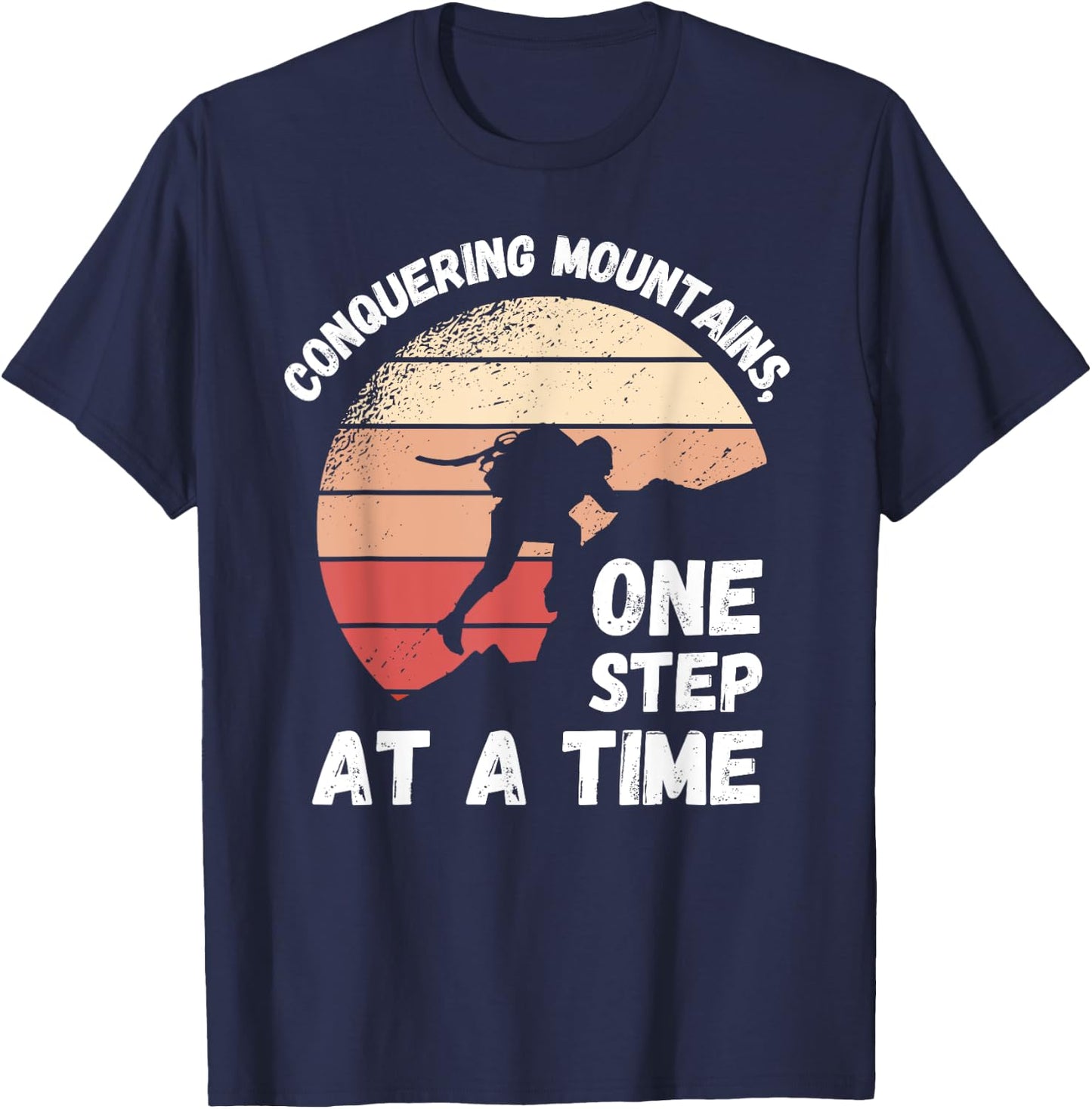 Rock Climbing Retro Conquering mountains, one step at a time T-Shirt - T-Shirt | Navy
