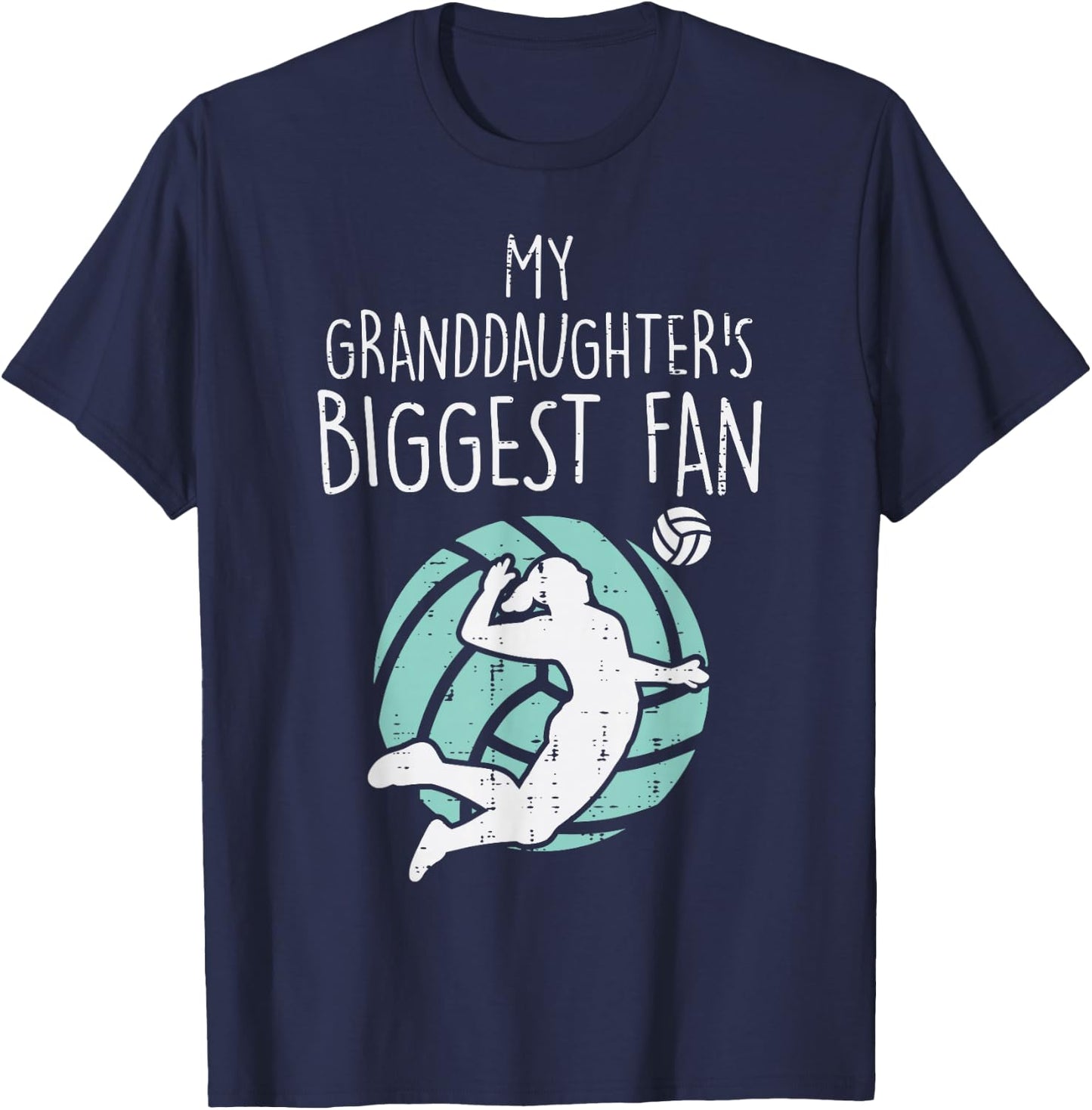 Granddaughters Biggest Fan Volleyball Family Grandma Grandpa T-Shirt - T-Shirt | Navy