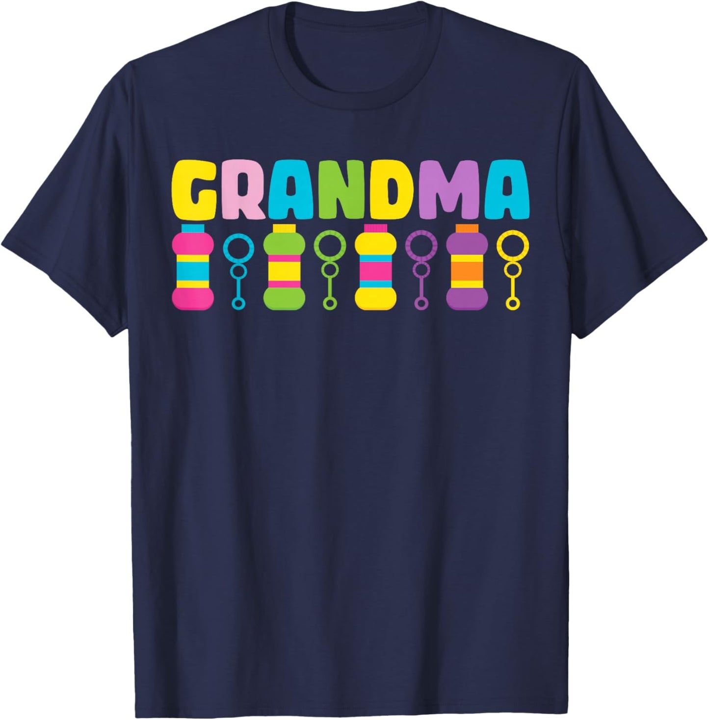 Grandma Bubble Birthday Party Bubble Wands Themed Matching T-Shirt - T-Shirt | Navy
