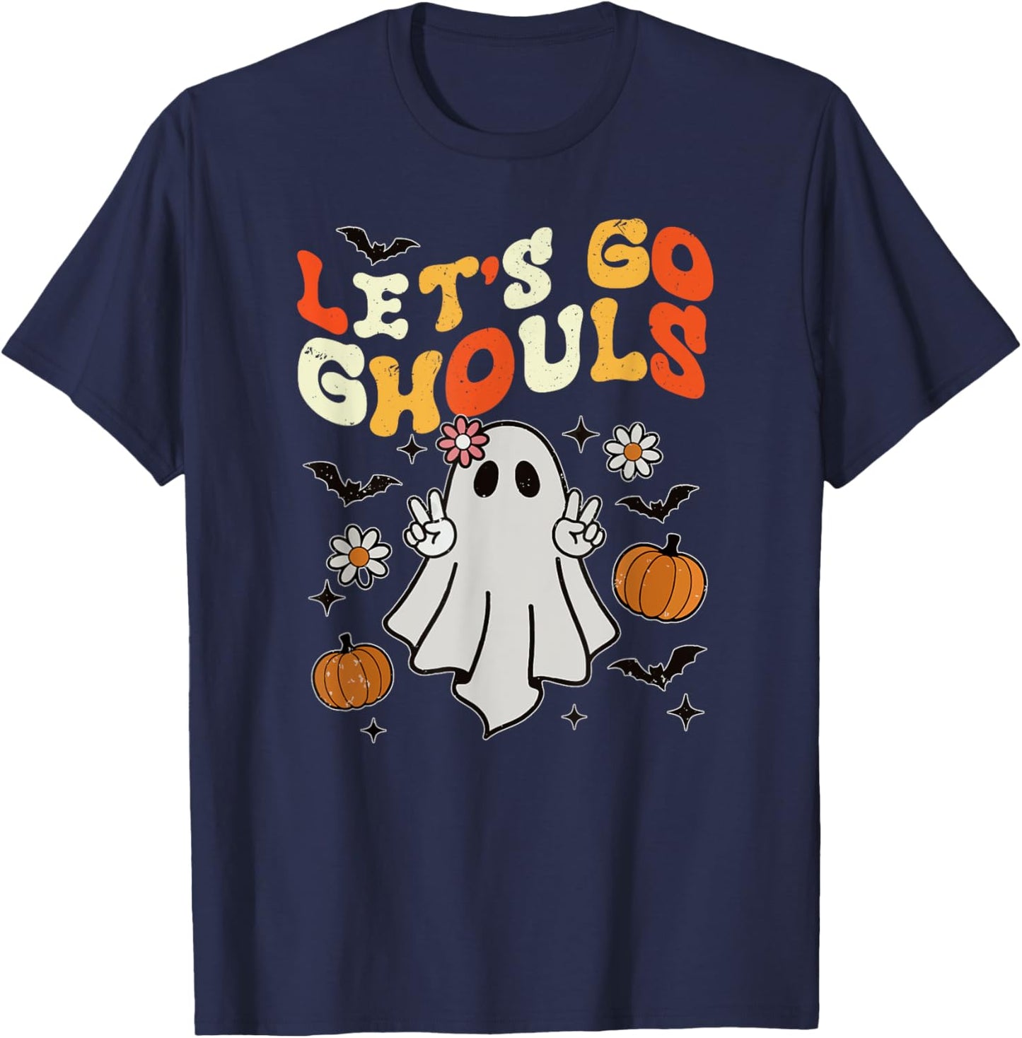 Halloween Lets Go Ghouls Ghost Retro Shirts Women Girl Kids T-Shirt - T-Shirt | Navy