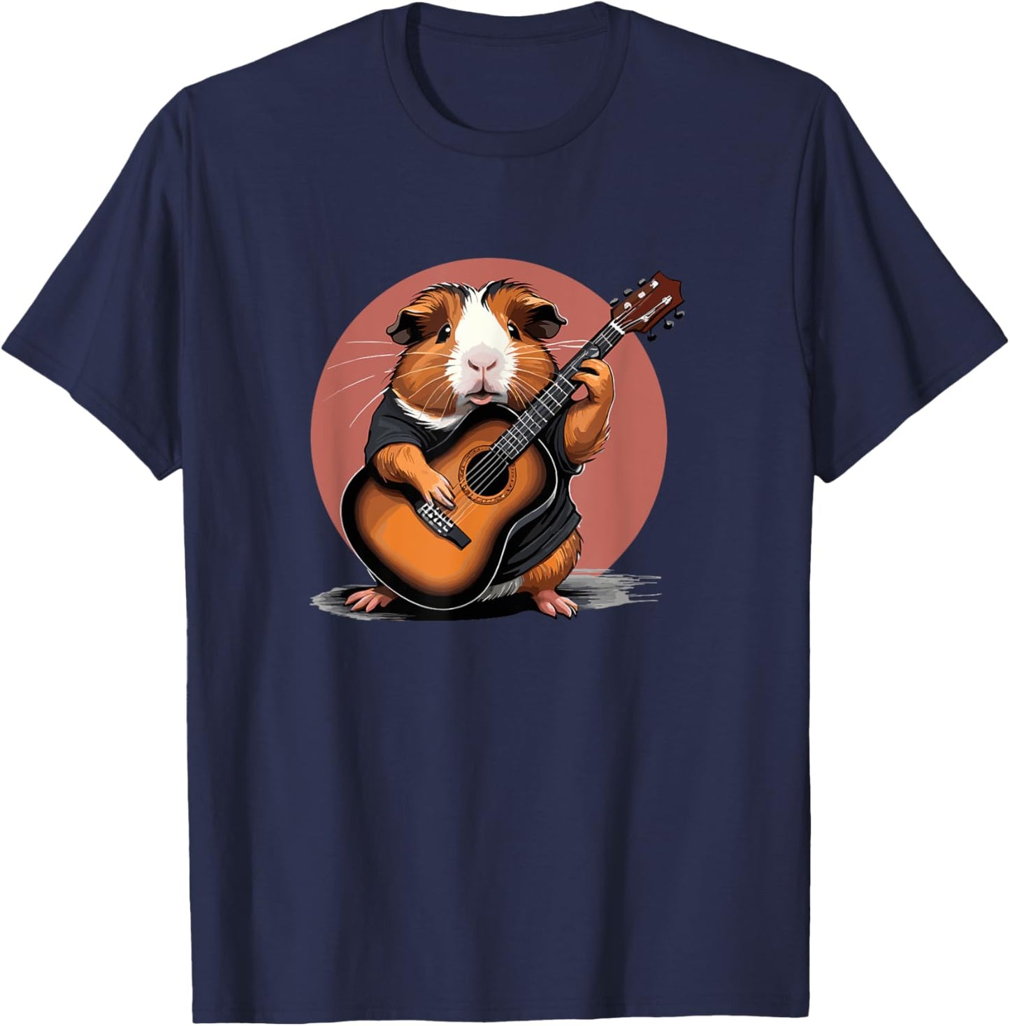 Guinea Pig playing Acoustic Guitar, Guinea Pig Guitarist T-Shirt - T-Shirt | Navy