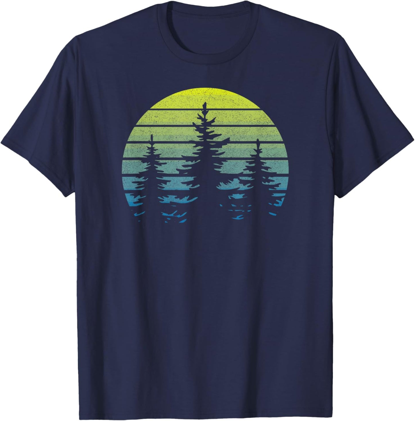 Vintage Sunset Trees Hiking Camping Souvenir Retro Throwback T-Shirt - T-Shirt | Navy