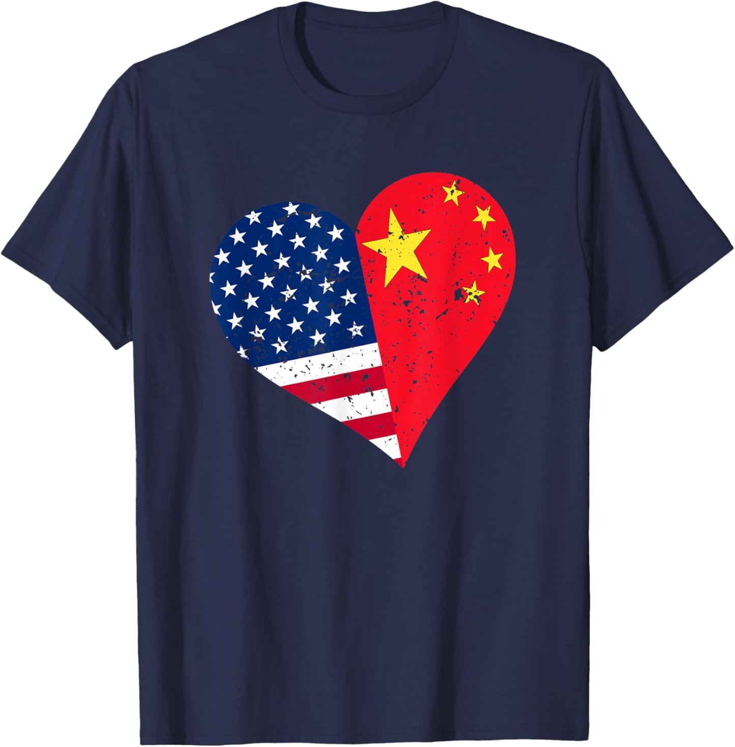 China USA Heart Shirt Distressed Chinese American Flag Kids Men T-Shirt - T-Shirt | Navy