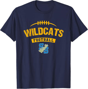 Sulphur Springs Wildcats Logo Football Distressed HS T-Shirt - T-Shirt | Navy