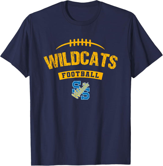 Sulphur Springs Wildcats Logo Football Distressed HS T-Shirt - T-Shirt | Navy