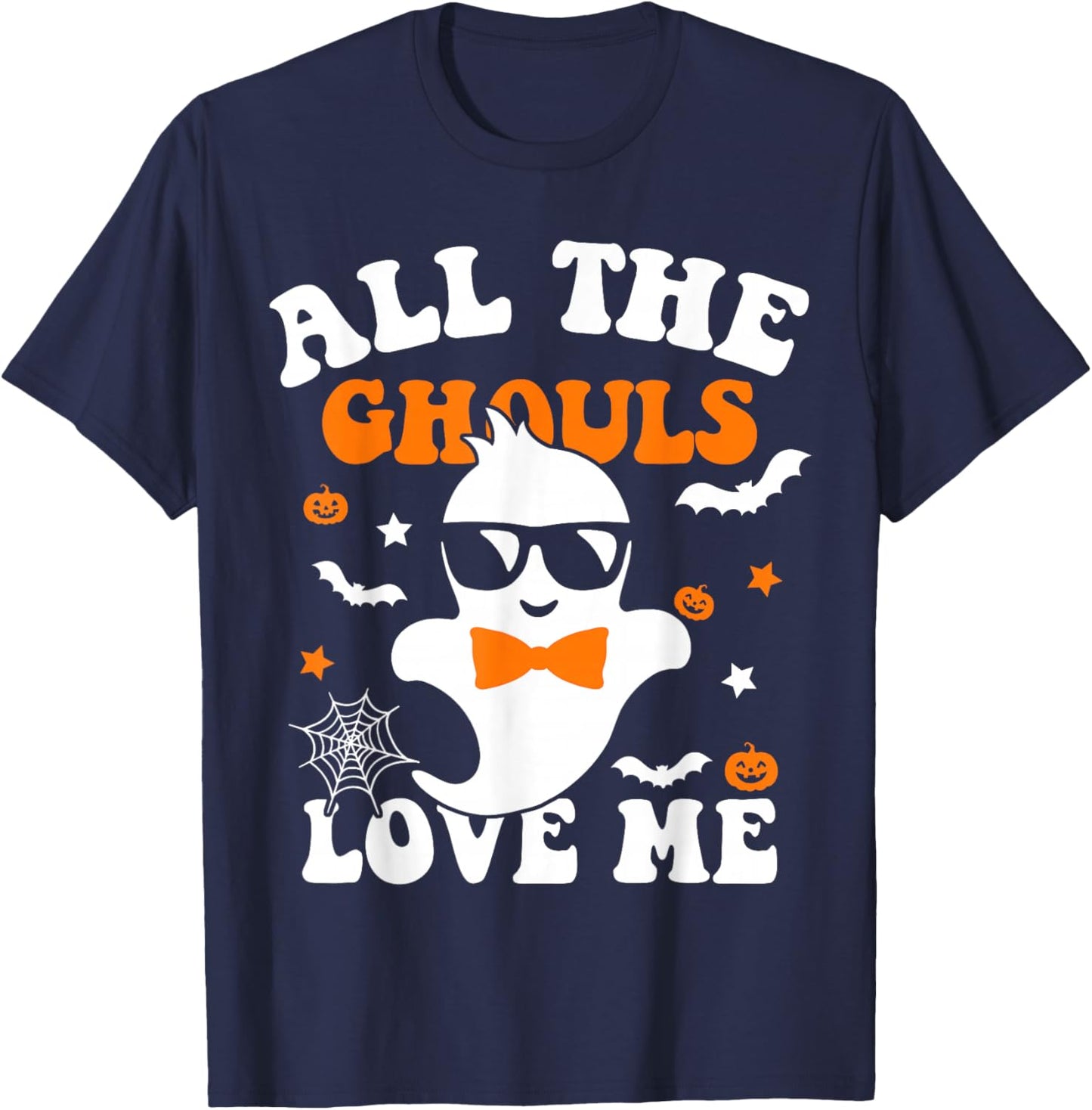 Halloween All The Ghouls Love Me Ghost Kids Boys Halloween T-Shirt - T-Shirt | Navy