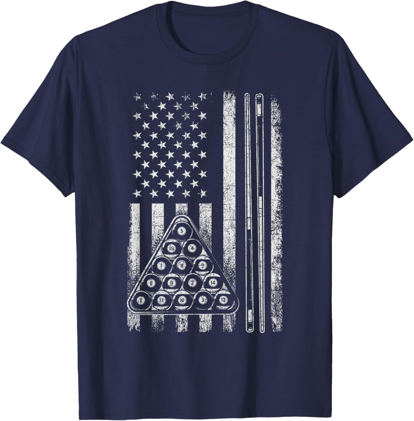 Billiard Game - USA American Flag Pool Player Sports Lover T-Shirt - T-Shirt | Navy