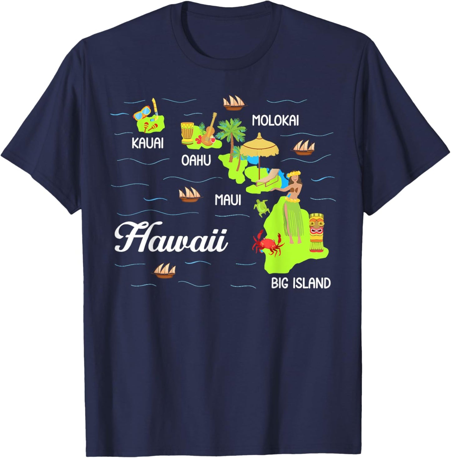Hawaiian Islands Map Vacation Souvenir Hawaii Travel Lover T-Shirt - T-Shirt | Navy