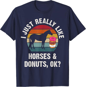 I just really like Horses and donuts funny Horses theme cute T-Shirt - T-Shirt | Navy