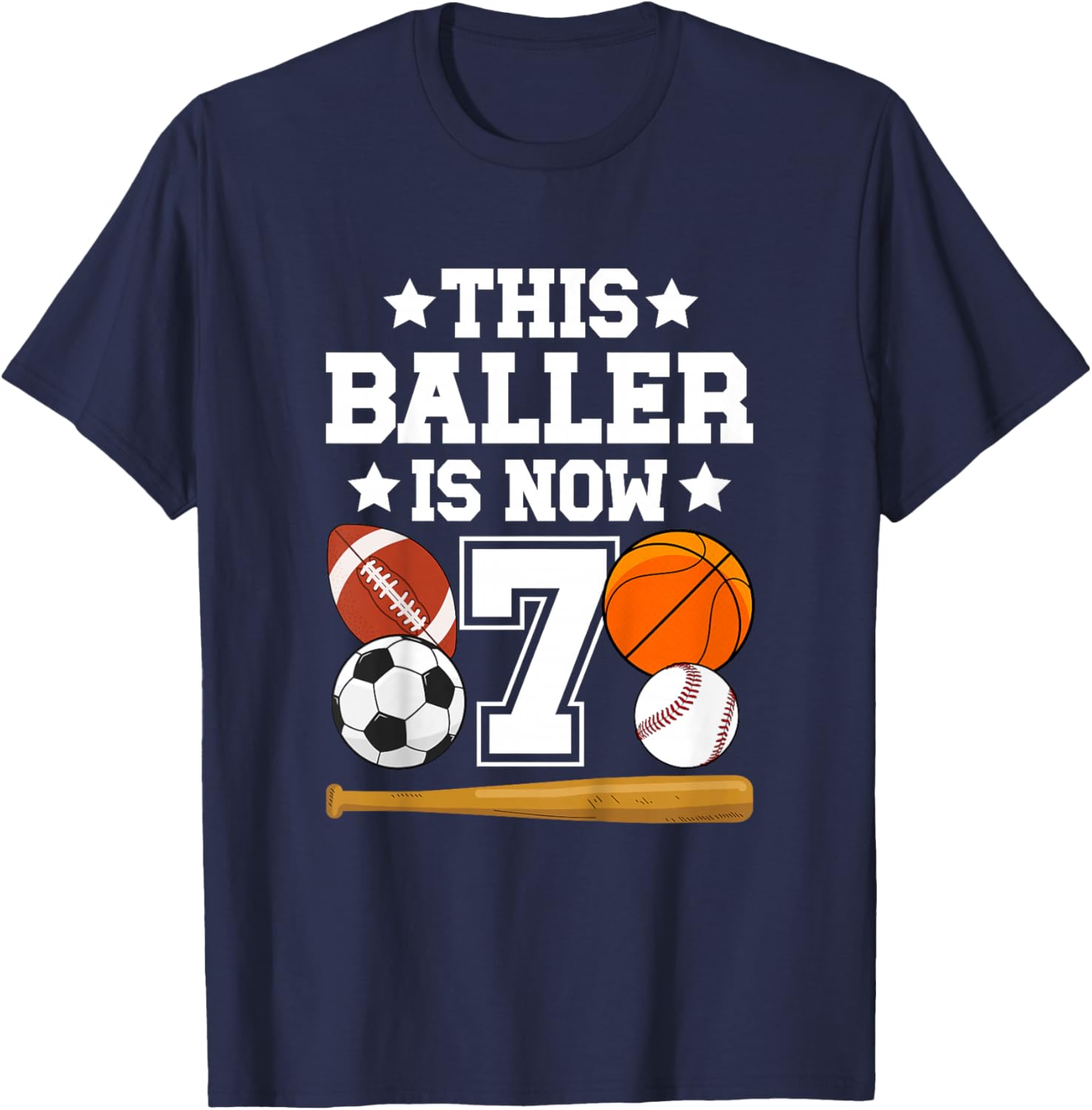 Kids 7th Birthday Sports Birthday Party Seven Year Old Boy T-Shirt - T-Shirt | Navy