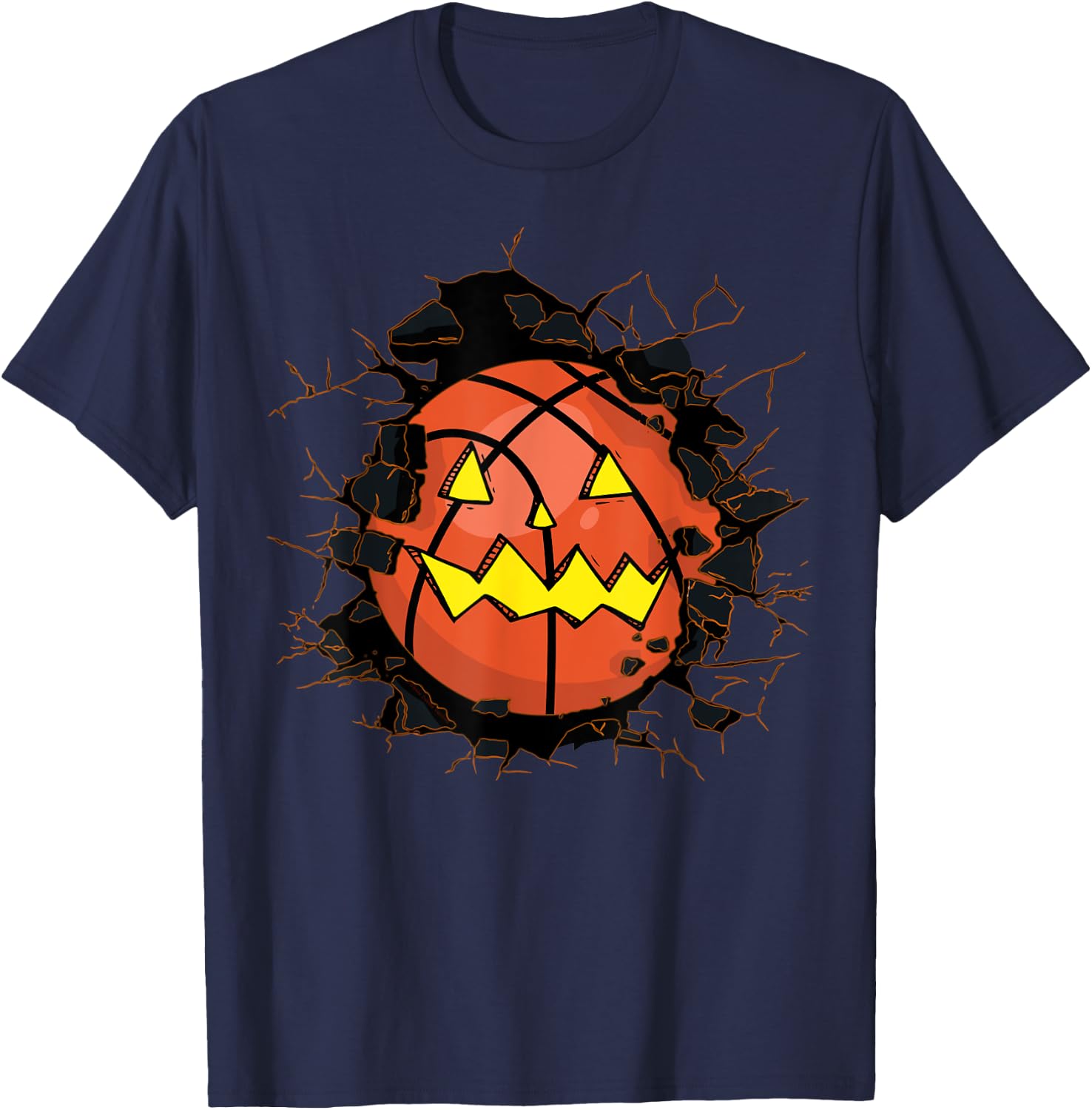 Halloween Basketball Jack o Lantern Basketball Halloween T-Shirt - T-Shirt | Navy