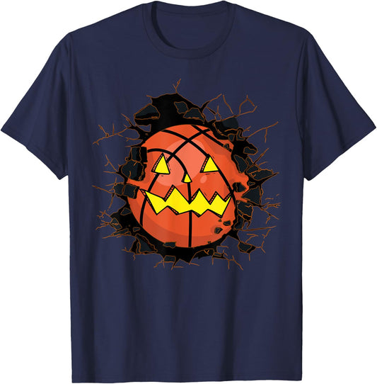 Halloween Basketball Jack o Lantern Basketball Halloween T-Shirt - T-Shirt | Navy