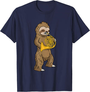 French Horn Player Kids Sloth Big Band Music French Horn T-Shirt - T-Shirt | Navy