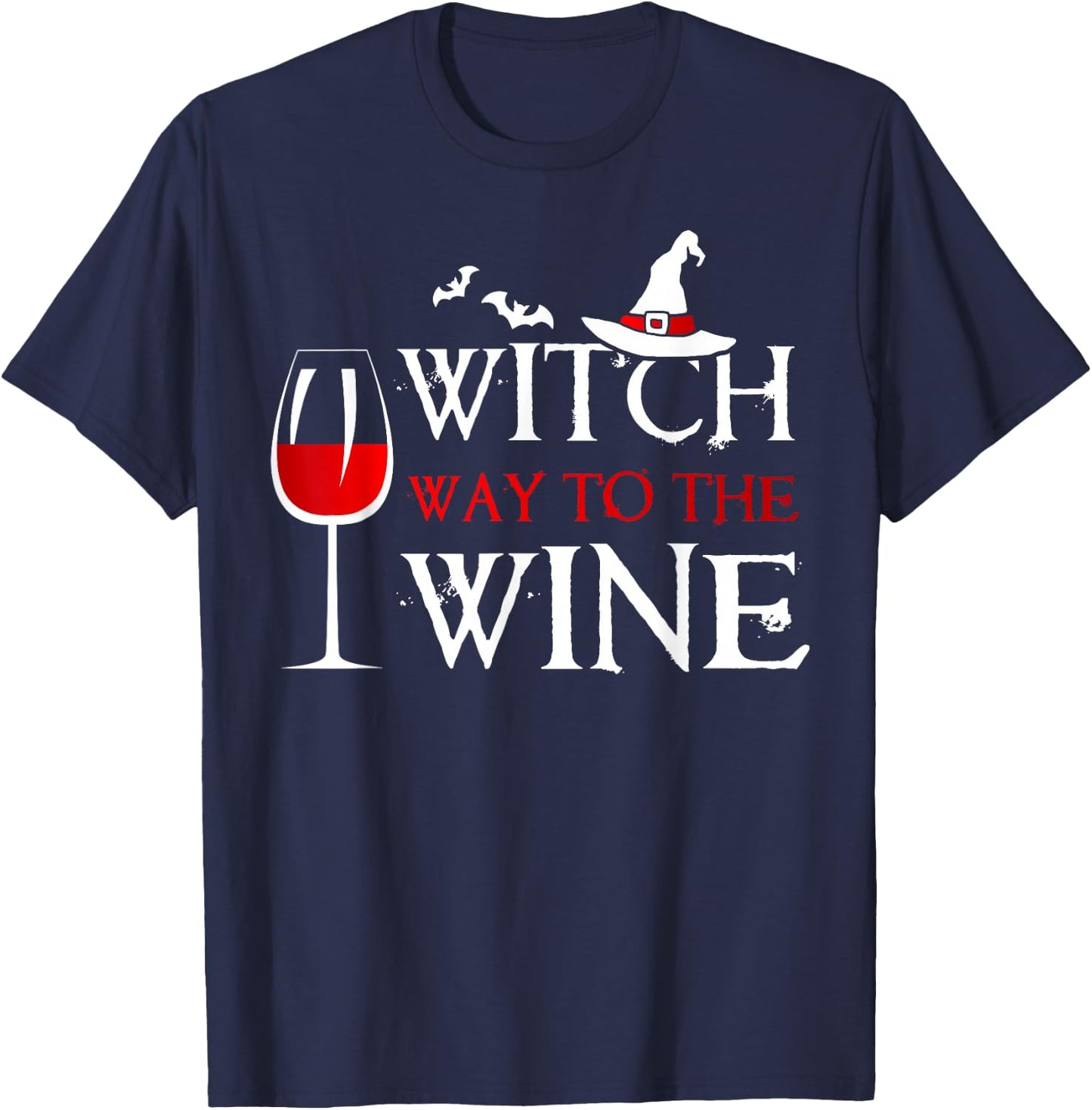 Halloween Drinking Shirt Witch Way To The Wine T-Shirt - T-Shirt | Navy