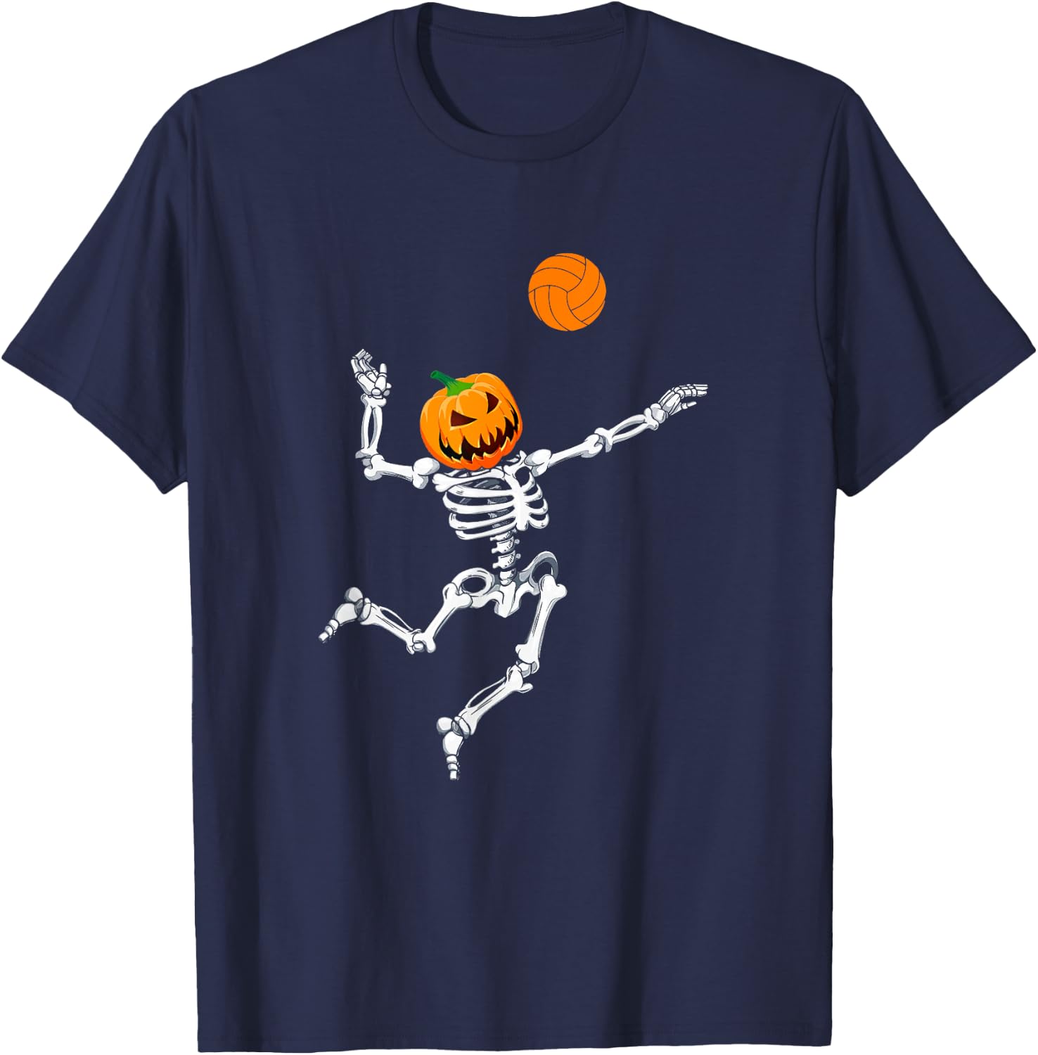 Skeleton Volleyball Halloween Pumpkin T-Shirt - T-Shirt | Navy