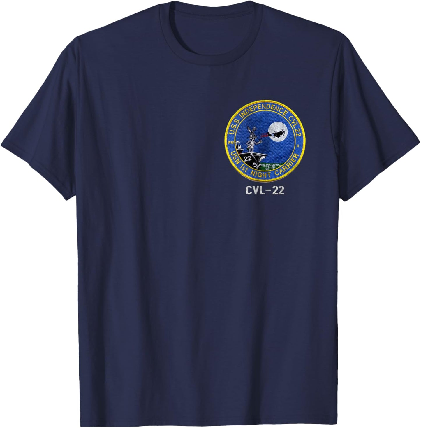 USS Independence CVL-22 Logo American Flag Aircraft Carrier T-Shirt - T-Shirt | Navy