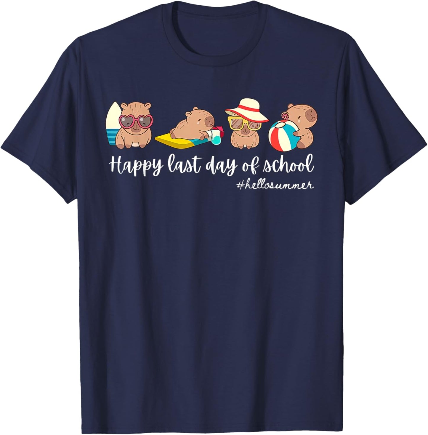 Schools Out For Summer Last Day Of School Teacher Capybara T-Shirt - T-Shirt | Navy