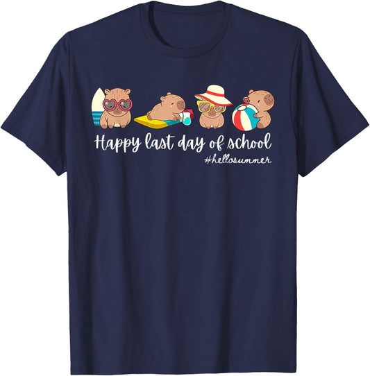 Schools Out For Summer Last Day Of School Teacher Capybara T-Shirt - T-Shirt | Navy