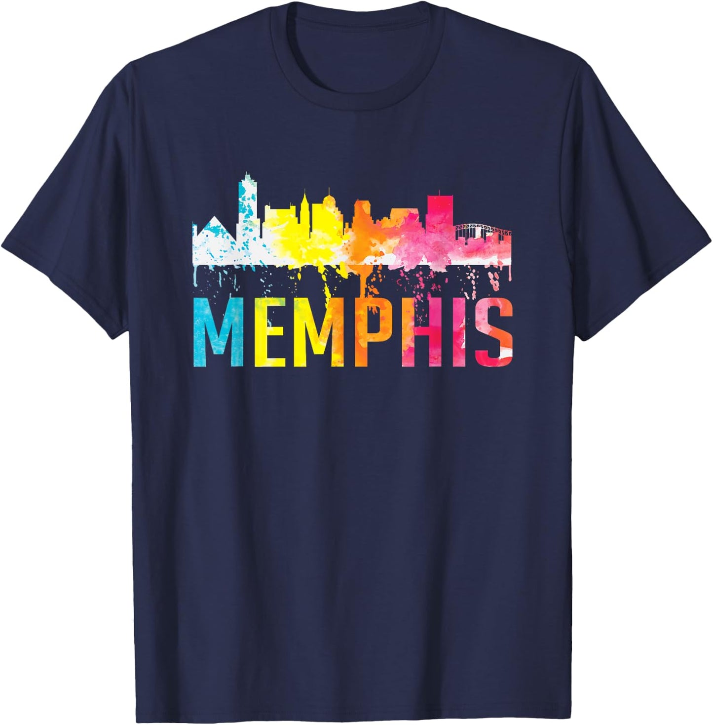 Memphis Tennessee Watercolor Art City Skyline Souvenir Gift T-Shirt - T-Shirt | Navy