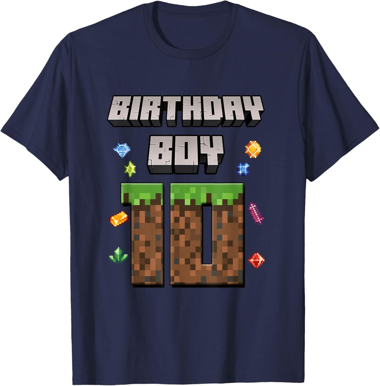 10th Birthday 10 Years Old Video Gamer Pixel Birthday Boys T-Shirt - T-Shirt | Navy