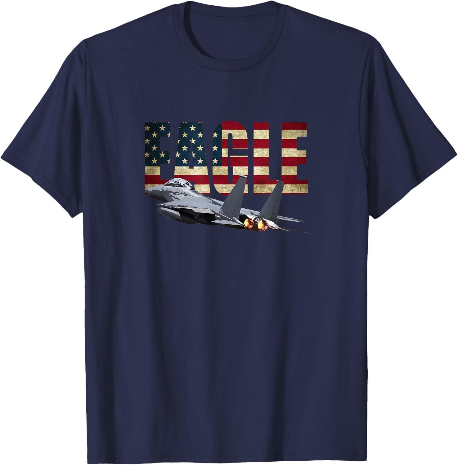 F-15 Eagle Fighter Plane Jet Us Flag T-Shirt - T-Shirt | Navy