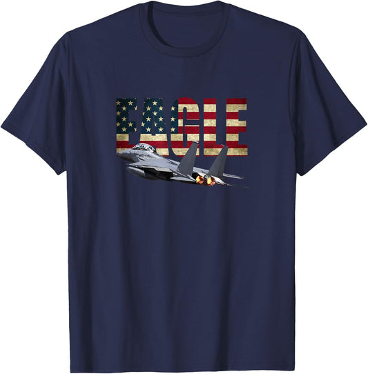 F-15 Eagle Fighter Plane Jet Us Flag T-Shirt - T-Shirt | Navy