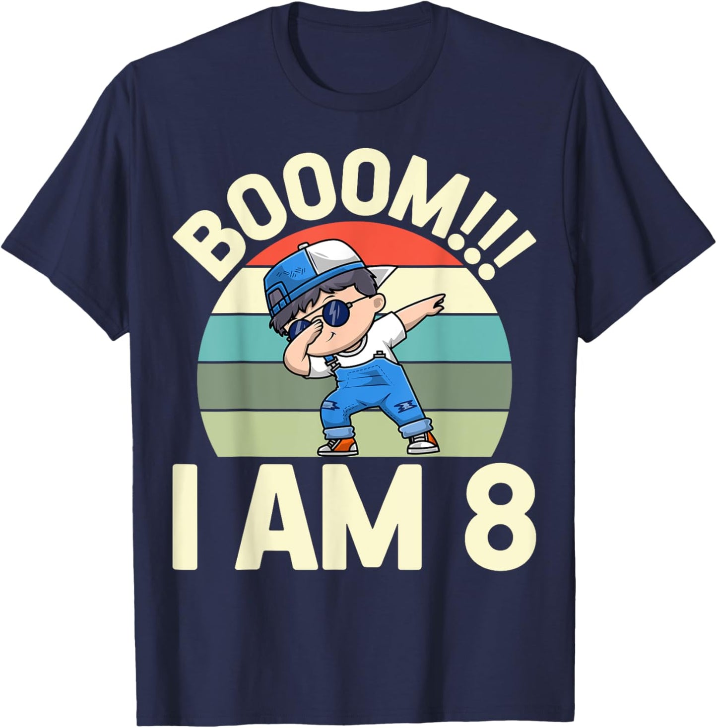 Boom I Am 8 Dabbing Boy Retro 8th Birthday Party T-Shirt - T-Shirt | Navy