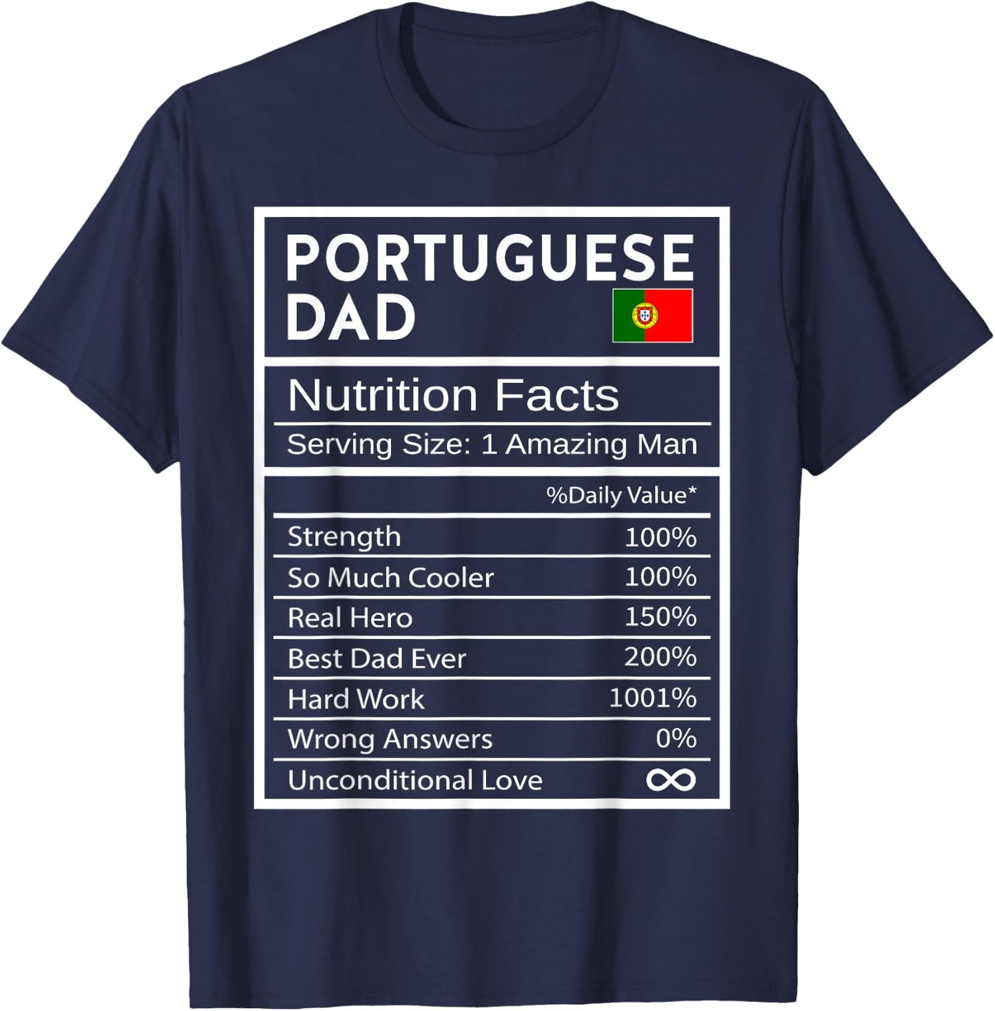 Portuguese Dad Nutrition Facts National Pride Gift Dad T-Shirt - T-Shirt | Navy