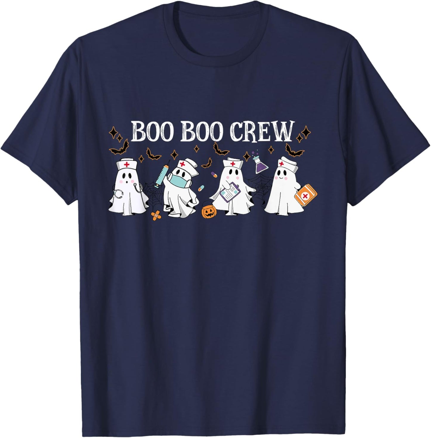 Boo Boo Crew Ghost Nurse Funny Nurse Cute Ghost Halloween T-Shirt - T-Shirt | Navy